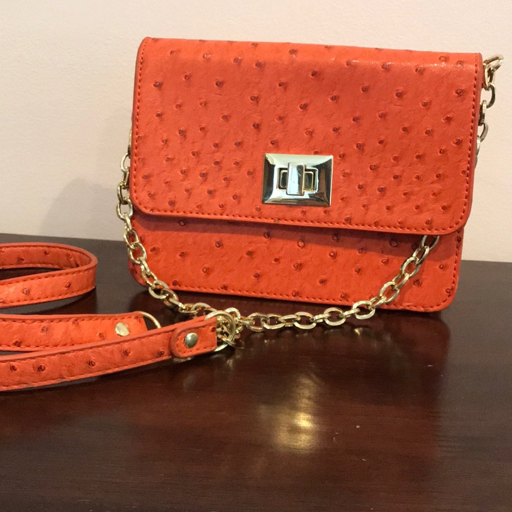 orange faux ostrich bag
